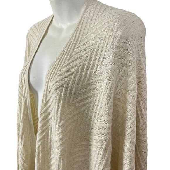 Calvin Klein Womens Wrap Poncho Open Cardigan Herringbone Ivory Gold Sweater O/S - Picture 10 of 16